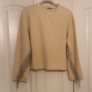 Zara Cream Crystal Fringe Sweater